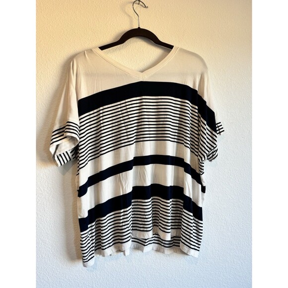 Cabi Women's Sailor Tee Shirt Black White Striped Nautical Short Sleeve Medium - Picture 7 of 9